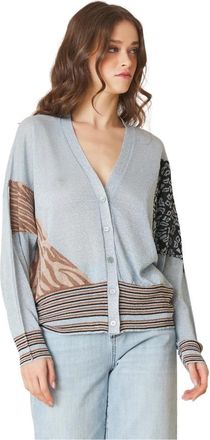 Manila Grace Jacquard Cardigan met Lurex - Dames - Vesten - Blauw - L - Polyester - Truien & Vesten
