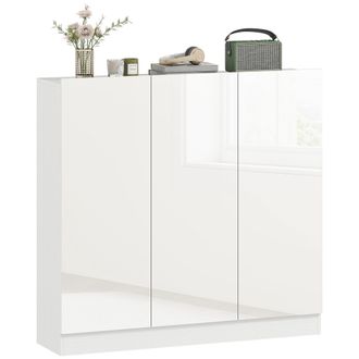 HOMCOM Homcom Mobile Scarpiera Per 25-30 Scarpe Con Ante Ammortizzate Bianco Lucido