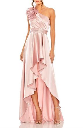 Mac Duggal Ruffled One Shoulder Cut Out Hi-Lo Gown in Rose at Nordstrom, Size 16