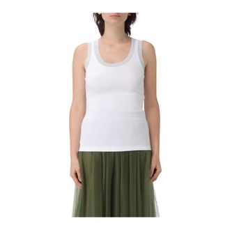 Fabiana Filippi Sleeveless Tops, female, White, Size: S Ribbed Tank Top Metallic Trim