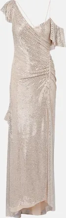 Self Portrait Draped rhinestone-embellished maxi dress