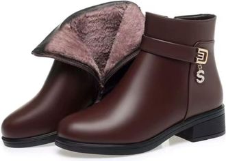 Generic Womens Leather Faux Wool Orthopedic Wedge Boots, High Heel Warm Waterproof Ankle Boots, Cusual Non-Slip Snow Shoes with Side Zipper (Brown,3.5)