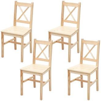 Hhg Juego De 4 Sillas De Comedor Hhg-481, Sill&oacute;n Silla De Cocina Silla, Madera Maciza Casa De Campo, Pino Esmaltado