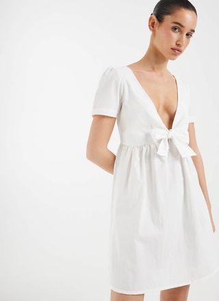 Motel Lyris - Vestito corto a maniche corte bianco con nodo