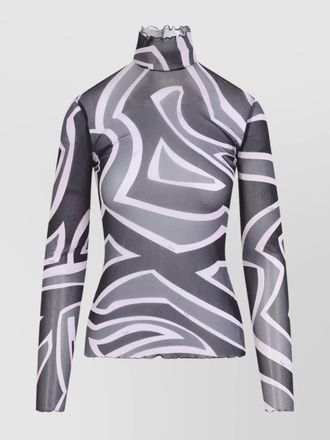 Pucci printed tulle high-neck long-sleeve top