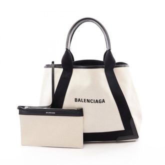 Balenciaga Black Ivory Canvas Leather Handbag Pouch Tote Bag (Pre-Owned)