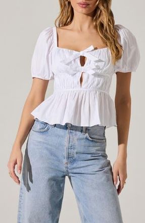ASTR the Label Smocked Peplum Shirt in White at Nordstrom Rack, Size X-Small