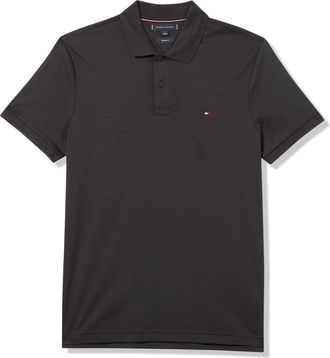 Tommy Hilfiger Mens Short Sleeve Casual Polo Shirts in Regular Fit with Liquid Cotton, Black, XL