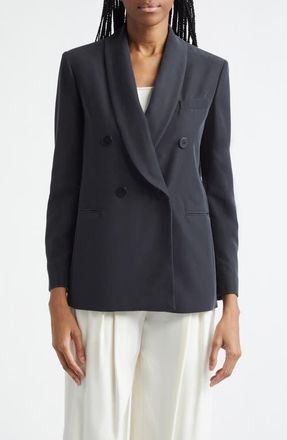 Emporio Armani Relaxed Fit Double Breasted Cupro Blazer in Solid Black at Nordstrom, Size 14 Us