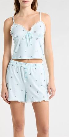 French Connection Eyelet Trim Short Pajamas in Blue Bow at Nordstrom, Size X-Large