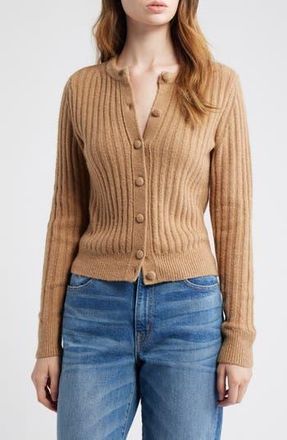 Madewell Rib Cotton & Merino Wool Blend Cardigan in Heather Caramel at Nordstrom Rack, Size X-Small