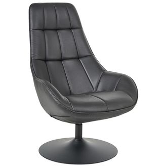 Beliani Sill&oacute;n Giratorio De Piel Sint&eacute;tica Asiento Acolchado Base De Una Pata Estilo Retro Negro Marstrand
