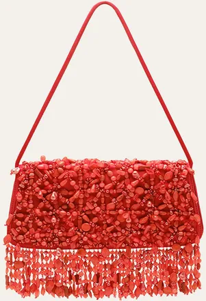 Cult Gaia Idalia Fringed Faux Stone Shoulder Bag