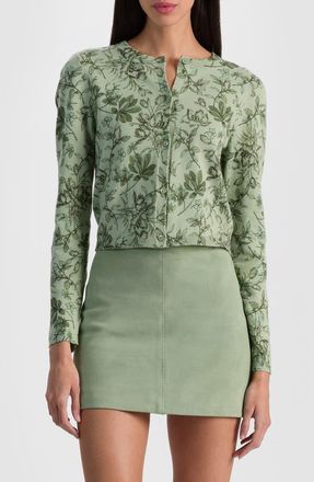 Alice & Olivia Carson Print Crop Cardigan in Mystic Garden Sage at Nordstrom, Size X-Small