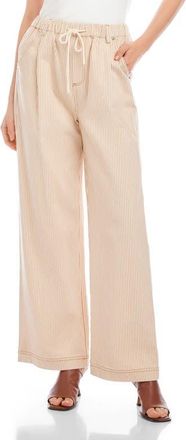 Fifteen Twenty Blythe Stripe Stretch Cotton Drawstring Wide Leg Pants in Khaki/Cream at Nordstrom, Size X-Large