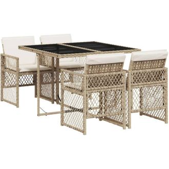 vidaXL Set Comedor De Jard&iacute;n 5 Pzas Con Cojines Rat&aacute;n Sint&eacute;tico Beige Vidaxl