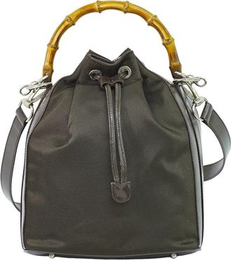 Gucci Vintage Bamboo Bucket Nylon And Leather Brown Canvas Handbag (Pre-Owned)
