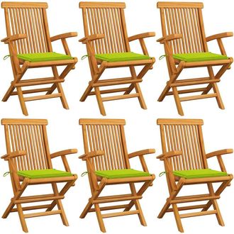 vidaXL Sillas De Jard&iacute;n 6 Uds Madera Teca Con Cojines Verde Brillante Vidaxl