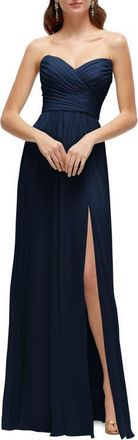 After Six Pleat Detail Strapless Chiffon A-Line Gown in Midnight at Nordstrom, Size 16