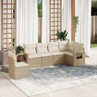 vidaXL Juego De Sof&aacute;s Jard&iacute;n Con Cojines 6 Pzas Rat&aacute;n Sint&eacute;tico Beige Vidaxl