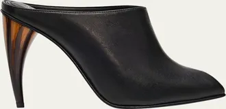 Alexander McQueen 105mm Horn Leather Peep-Toe Mules