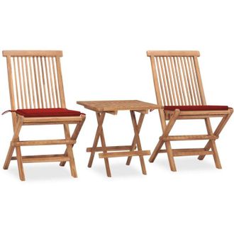 vidaXL Set Comedor De Jard&iacute;n Plegable 3 Piezas Madera De Teca Cojines Vidaxl