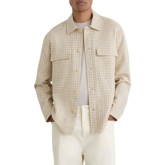 Reiss Sever Cotton & Linen Check Overshirt in Oatmeal at Nordstrom, Size Xx-Large