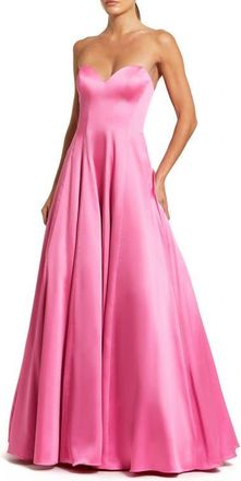 Mac Duggal Satin Sweetheart Strapless Bow Detail Ballgown in Pink at Nordstrom, Size 12