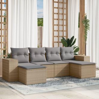 vidaXL Juego De Sof&aacute;s Jard&iacute;n Con Cojines 6 Pzas Rat&aacute;n Sint&eacute;tico Beige Vidaxl