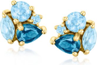 RS Pure by Ross-Simons Tonal Blue Topaz Earrings in 14kt Yellow Gold