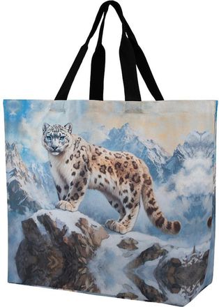 Generic Snowy Leopard Large Reusable Shopping Bag Lightweight Foldable Tote Bags Washable Shoulder Handbag