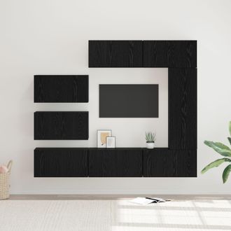 Berkfield Home TV Cabinet Set with Shelf Wall-mounted Other with Storage with Door 8 pcs Black oak 30.5 x 30 x 90 cm
