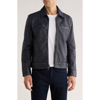 John Varvatos Nicholas Burnished Sheepskin Leather Jacket in Deep Blue at Nordstrom, Size 48