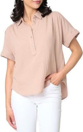 Gibsonlook All Day Cotton Gauze Popover Shirt in Taupe at Nordstrom Rack, Size X-Small