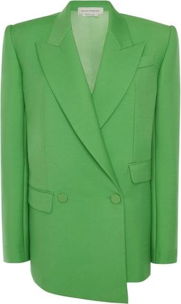 Alexander McQueen double-breasted drop hem blazer - women - Cupro/Wool - 38 - Green