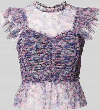 Lipsy Slim Fit Blusentop mit Smok-Details in Bleu, Gr&ouml;&szlig;e 42