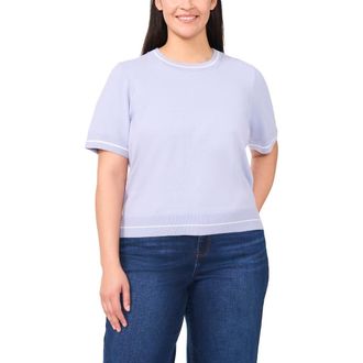 CeCe by Cynthia Steffe Tipped Short Sleeve Cotton Sweater in Slate Blue at Nordstrom Rack, Size 3X