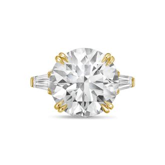 Diana M. Jewels 14kt yellow gold 3ct lab grown round diamond ring with baguettes on the sides