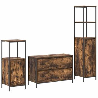 Berkfield Home 3 Piece Bathroom Furniture Set Smoked Oak Engineered Wood in Brown
