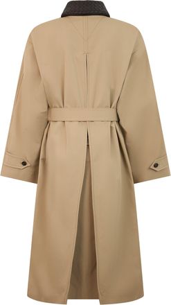Bottega Veneta Womens Trench Coat With Woven Collar, Sahara Cotton & Raincoats