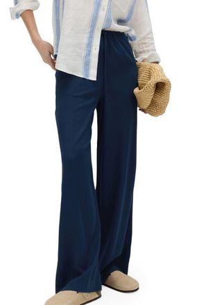 M&S Collection Linen Blend Wide Leg Drawstring Pants in Navy Blue at Nordstrom, Size 10