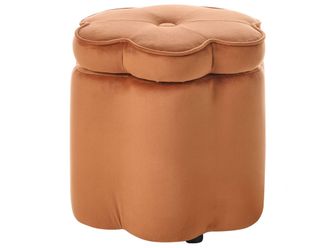 Beliani Pouf Con Vano Portaoggetti Rivestito In Velluto Arancione Flower