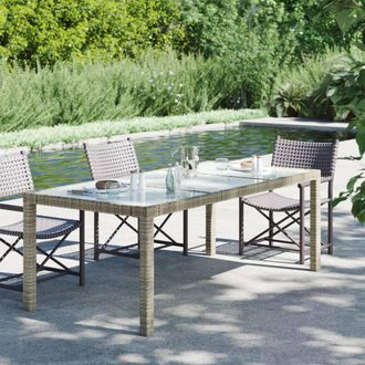 vidaXL Mesa De Jard&iacute;n 190x90x75 Cm De Vidrio Templado Y Mimbre Gris