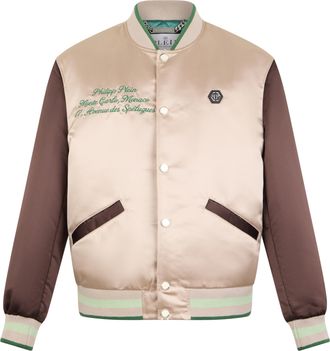 Philipp Plein Shiny Satin College Bomber Signature Monte Carlo