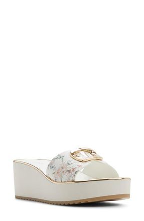 Aldo Menhaden Platform Wedge Slide Sandal in White Multi at Nordstrom, Size 7.5