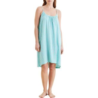 Papinelle Sleepwear Gingham Seersucker Nightgown in Blue Turquoise at Nordstrom, Size X-Small