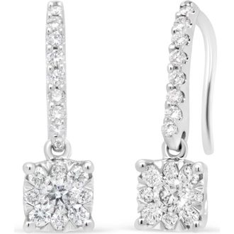 House of Brilliance 14K White 1/2 Cttw Round Diamond Halo Dangle Hook Earring - at Nordstrom