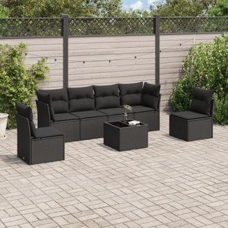 vidaXL Set De Comedor De Jard&iacute;n 7 Pzas Y Cojines Rat&aacute;n Sint&eacute;tico Negro Vidaxl