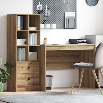 Berkfield Home Desk with Storage Artisan Oak Engineered Wood in Cream