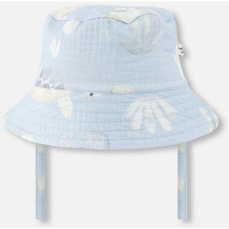 Deux par Deux Cotton Muslin Turtle Print Hat in Blue Turtle Print at Nordstrom, Size 18-24 M